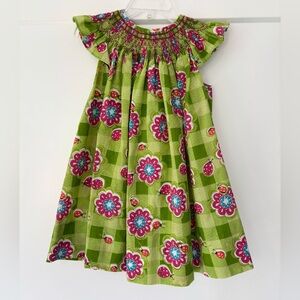 Handmade Hand Smocked Floral Ladybug Dress